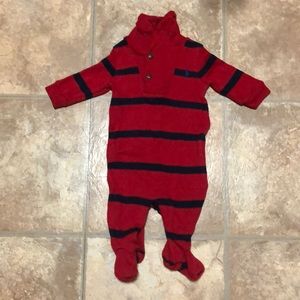 Ralph Lauren One Piece Red w/ Navy Stripes Sz 3m